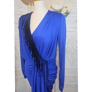 Vintage 80"s  Nili Martin Royal Blue Draped Cinched Glam Party Dress